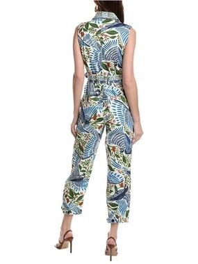 Farm Rio Macaw Flight Canvas BELTED Jumpsuit EUC